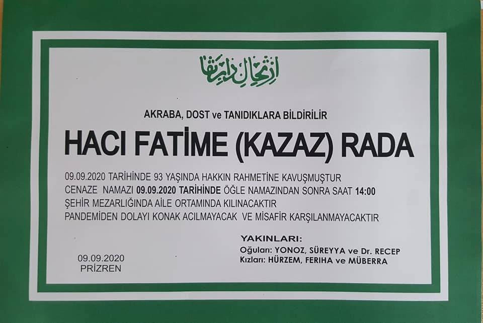 Fatime (Kazaz)  Rada Vefat Etti