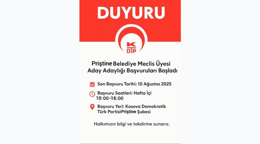Priştine Belediye Meclis Üyesi Aday Adaylığı Başvuruları Başladı