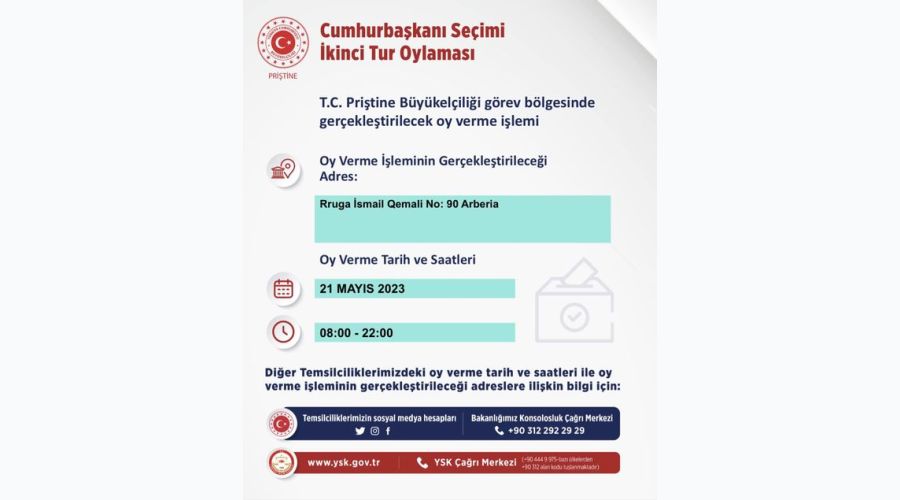 Türkiye Cumhurbaşkanı Seçimi İkinci Tur Oylaması Kosova’da 21 Mayıs’ta