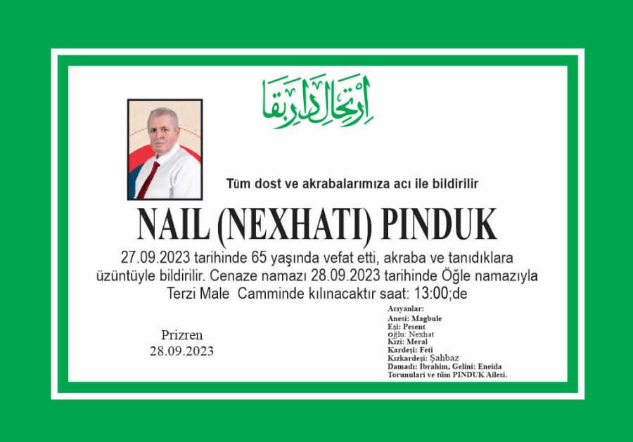 Nail Pinduk Bugün Toprağa Verilecek