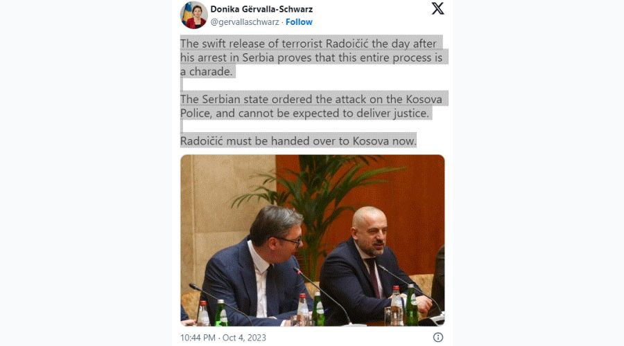 Radojçiç Kosova’ya Teslim Edilmelidir
