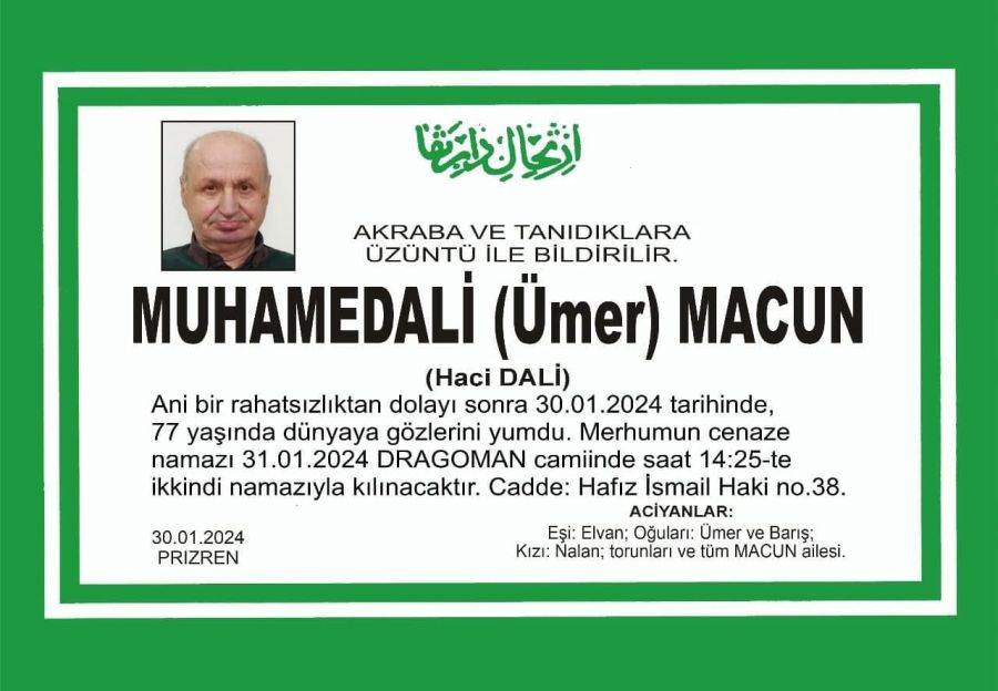 Muhamedali Macun Vefat Etti