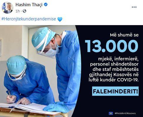Thaçi, 13 Bin Sağlık Personeline Teşekkür Etti