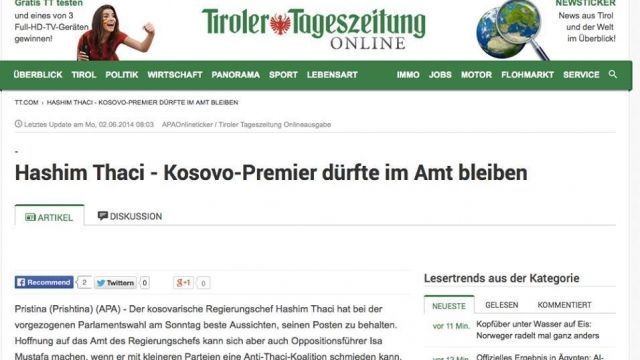 Avusturya Haber Ajansı: Thaçi Tekrar Başbakan