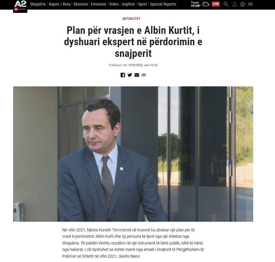 A2: Albin Kurti'ye Suikast Planı