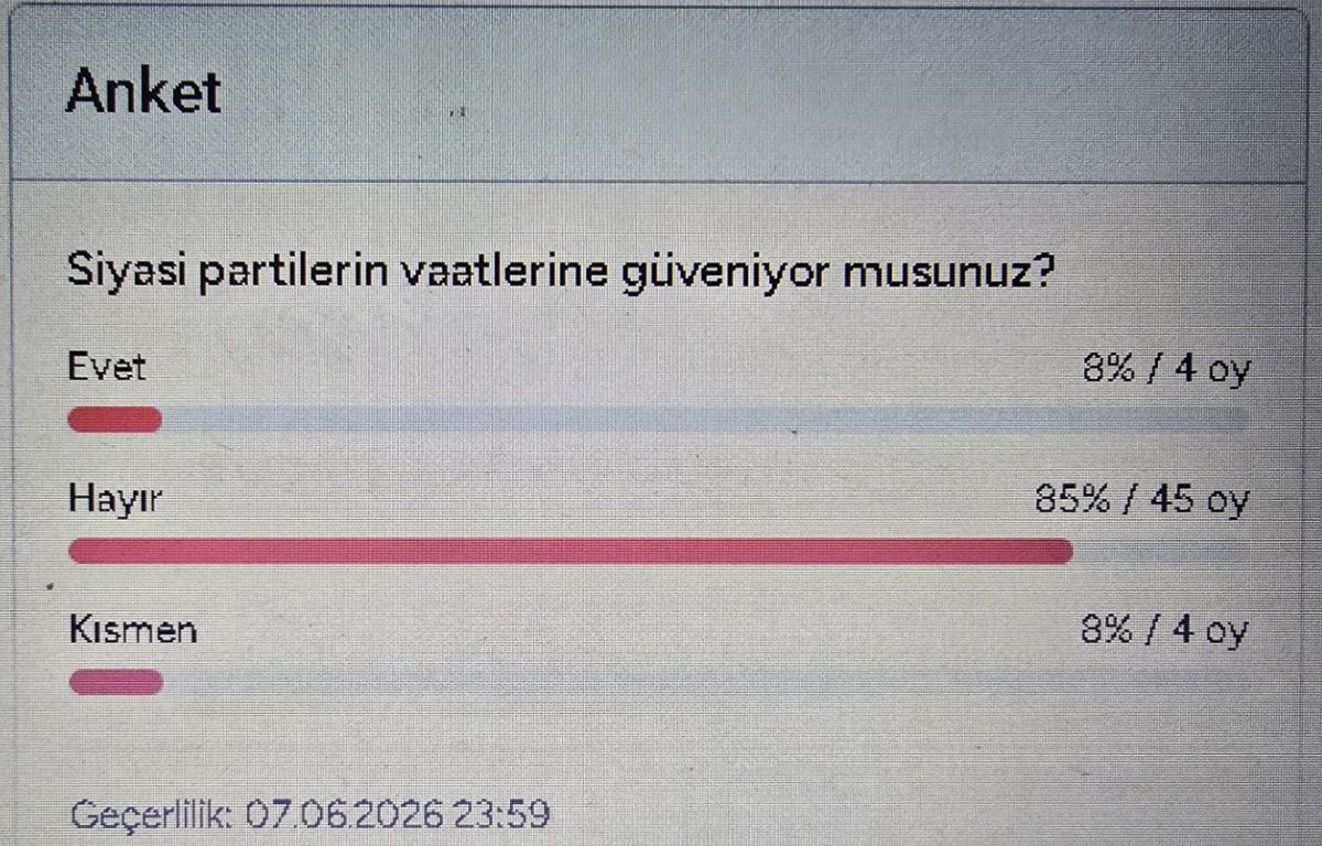 Anketimize Katılanların %85'i Siyasi Partilerin Vaatlerine Güvenmiyor