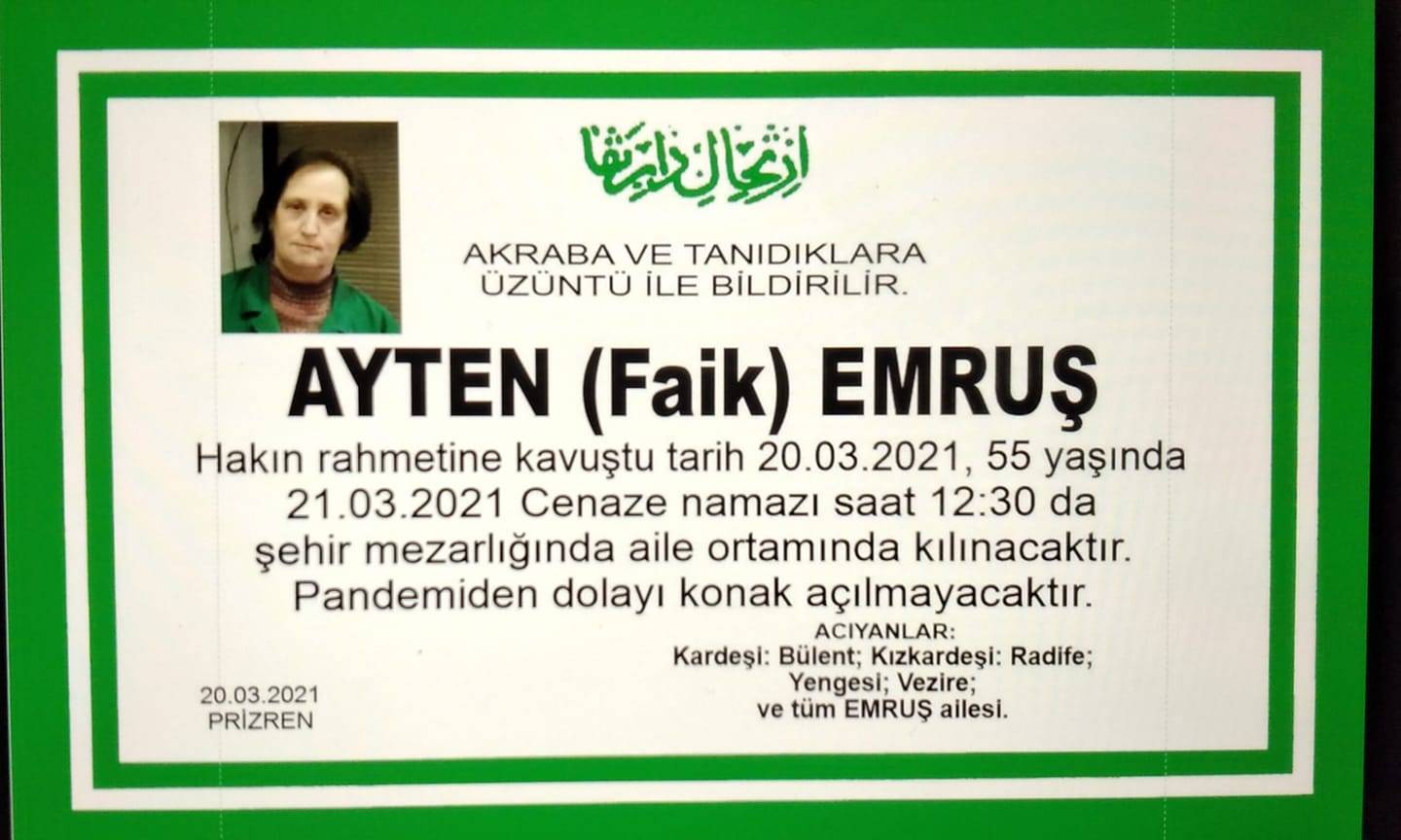 Ayten (Faik) Emruş Toprağa Verildi