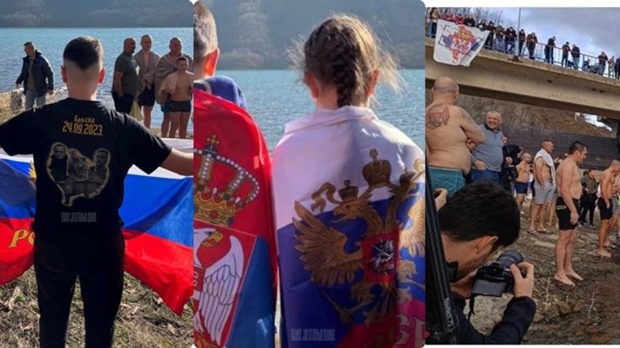 Ujmani Gölü’ndeki Bogojavljenje Kutlamasında Provokatif Rus ve Sırp Sembolleri