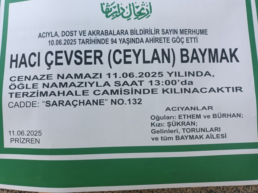 Çevser (Ceylan) Baymak Hayatını Kaybetti