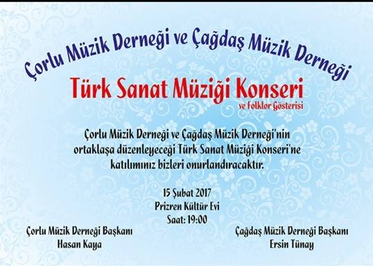 Çorlu Sanatçıları Prizren'de Konser Verecek