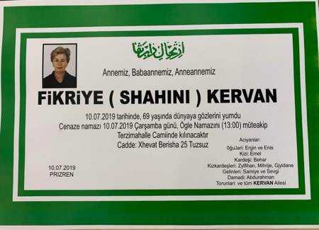Fikriye (Shaini) Kervan Vefat Etti