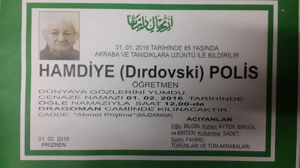 Öğretmenimiz Hamdiye Polis, Hakkın Rahmetine Kavuştu