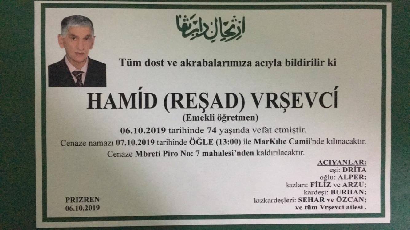 Hamid (Reşad) Vrşevci Vefat Etti