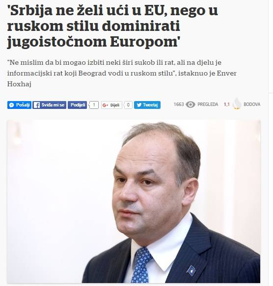 Sırbistan'ın Maksadı AB Değil,  Rus Tarzında Bölgede Hakimiyet Kurmak
