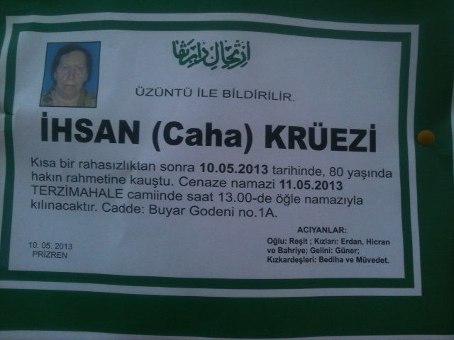 İhsan (Caha) Krüezi  Vefat Etti