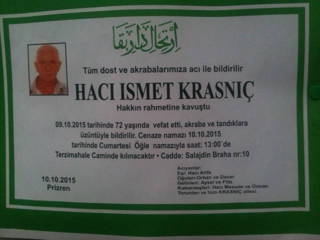 Haci İsmet Krasniç Vefat Etti