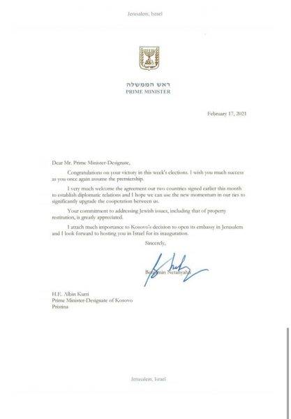 Netanyahu, Kudüs Büyükelçiliğinin Açılışına Kurti’yi Davet Etti