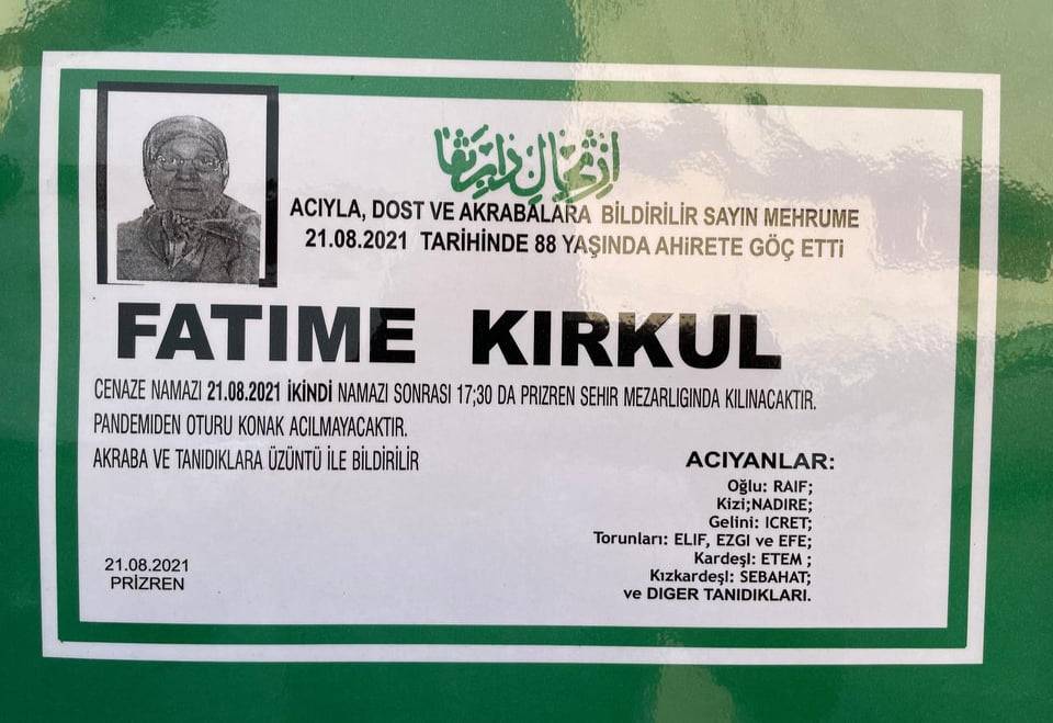 Fatime Kırkul Vefat Etti