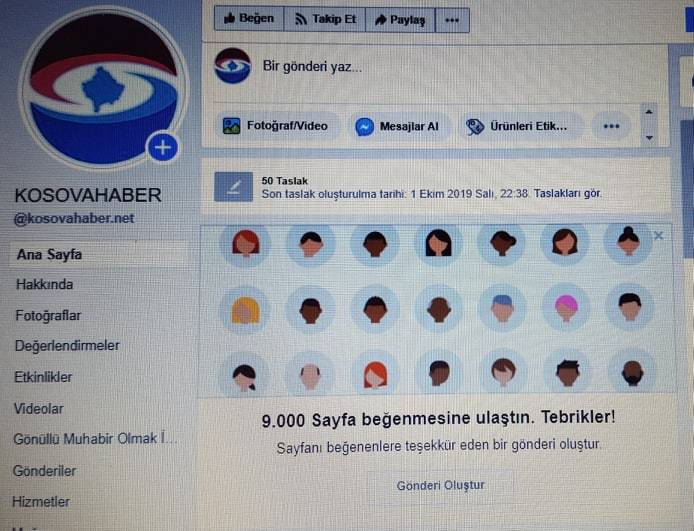 Kosovahaber’i 9 bin Kişi Beğendi ve Takip Ediyor
