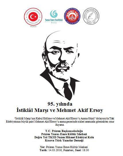 Büyük Şair Mehmet Akif Bu Akşam Prizren'de Anılacak