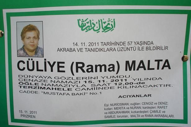 Cüliye (Rama) Malta Vefat Etti