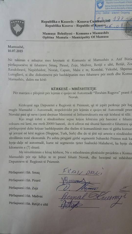 Mamuşa Otobana Bağlanma Yolu Dilekçesini Verdi