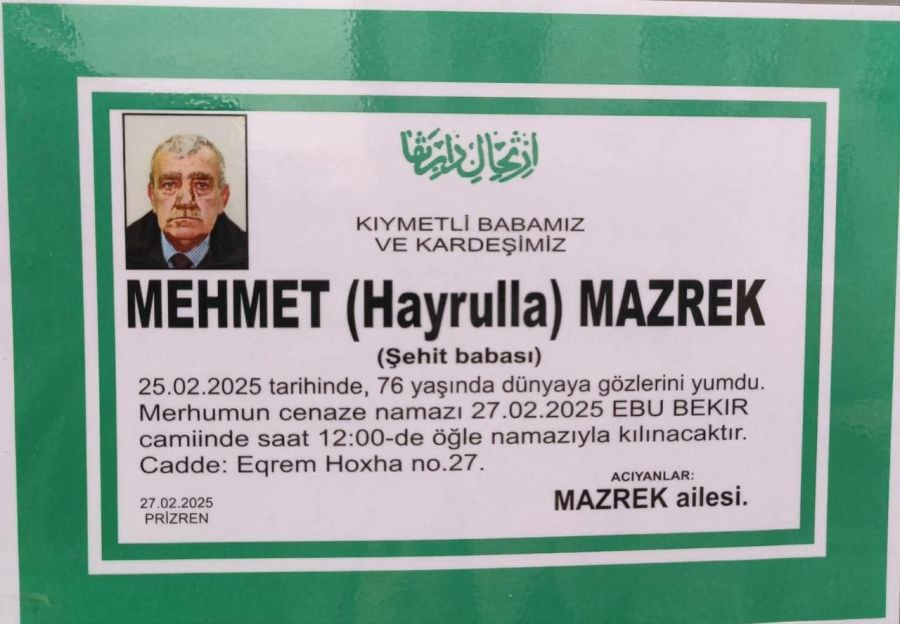 Mehmet Mazrek Toprağa Verildi