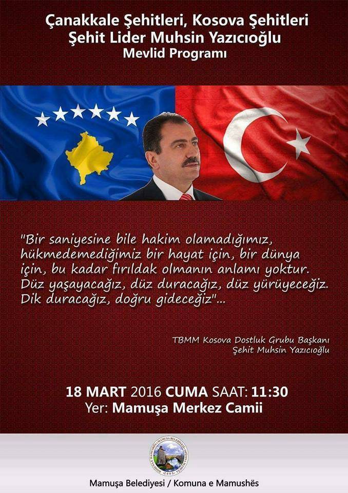 Çanakkale ve Kosova Şehitleri ile Muhsin Yazıcıoğlu İçin Mevlit Okutulacak