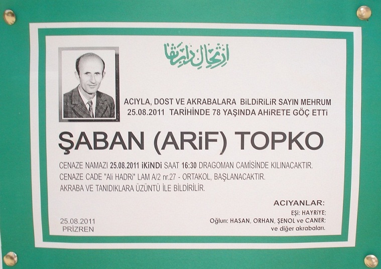 Şaban Topko Vefat Etti