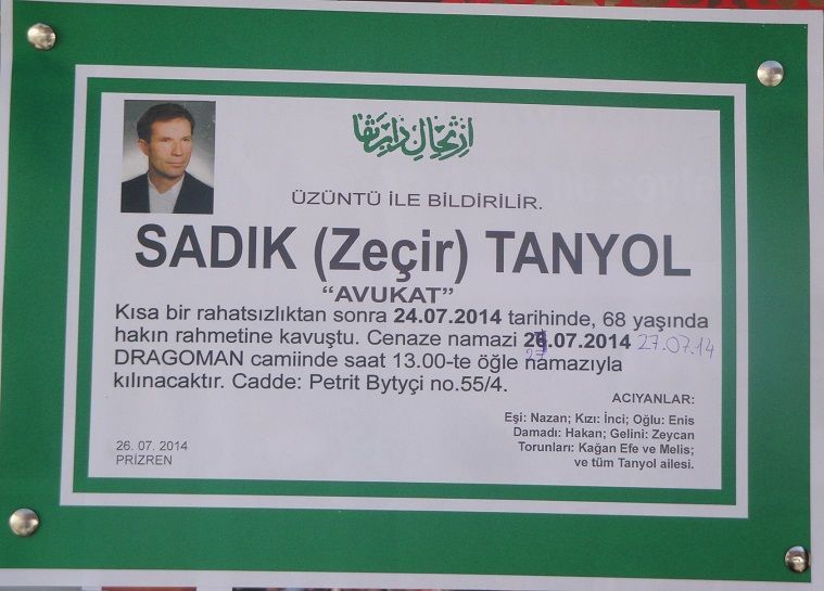 Sadik Tanyol Vefat Etti
