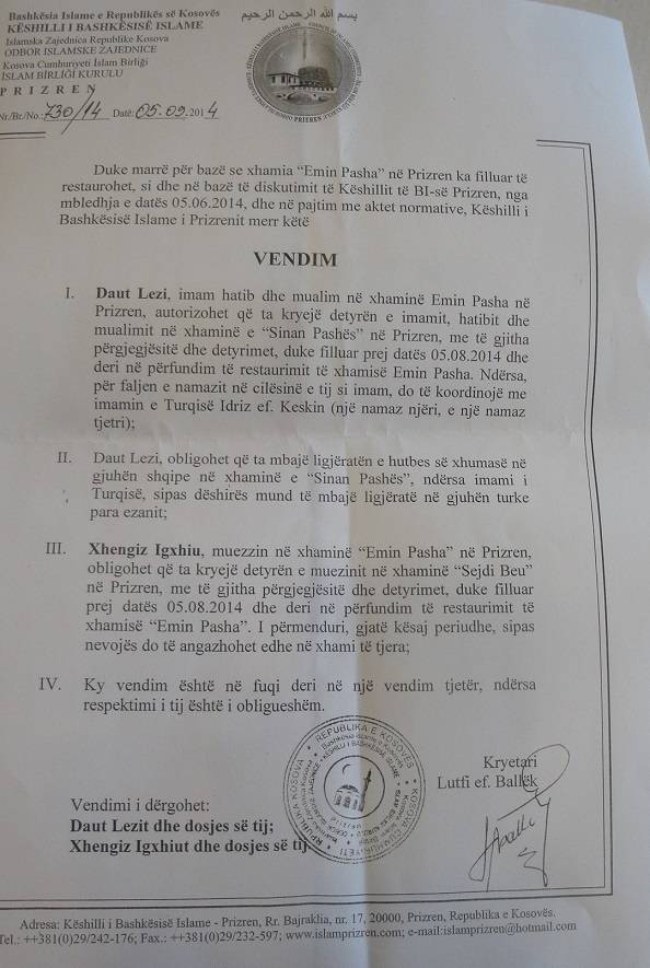 İslam Birliği Kararıyla Sinan Paşa Camii'nde Vaaz Arnavutça