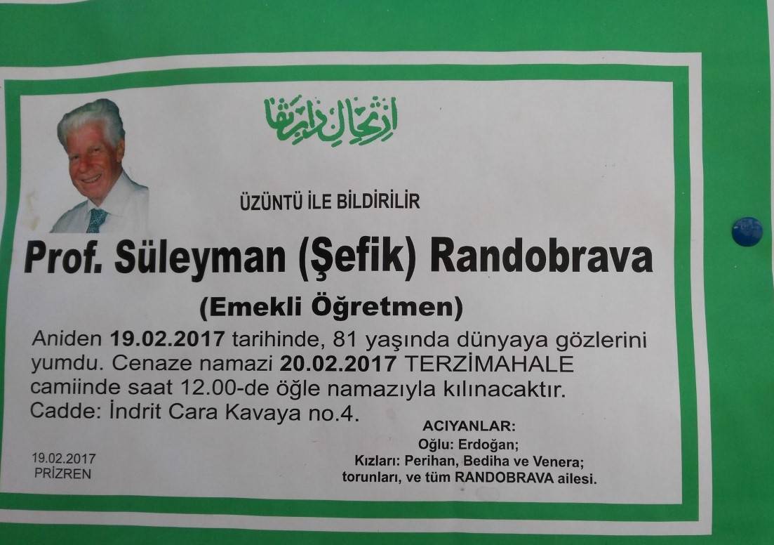 Öğretmenimiz Süleyman Randobrava Vefat Etti