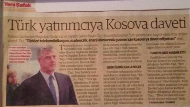 Thaçi Kosova'ya Türk Yatırımcıyı Davet Etti
