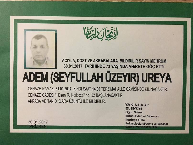 Adem Ureya Toprağa Verildi