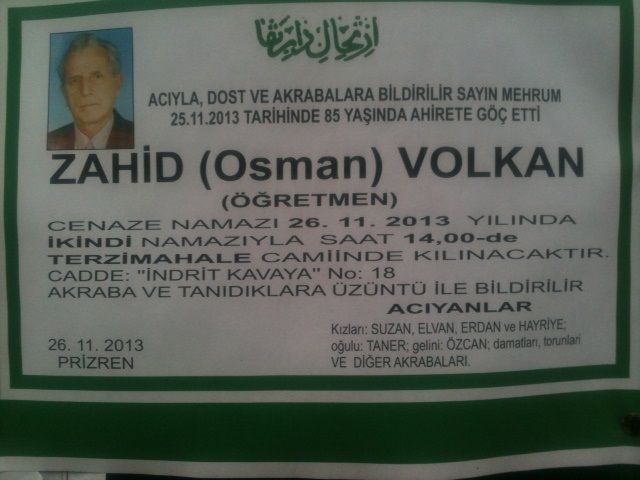 Zahid Öğretmen Aramızdan Ayrıldı